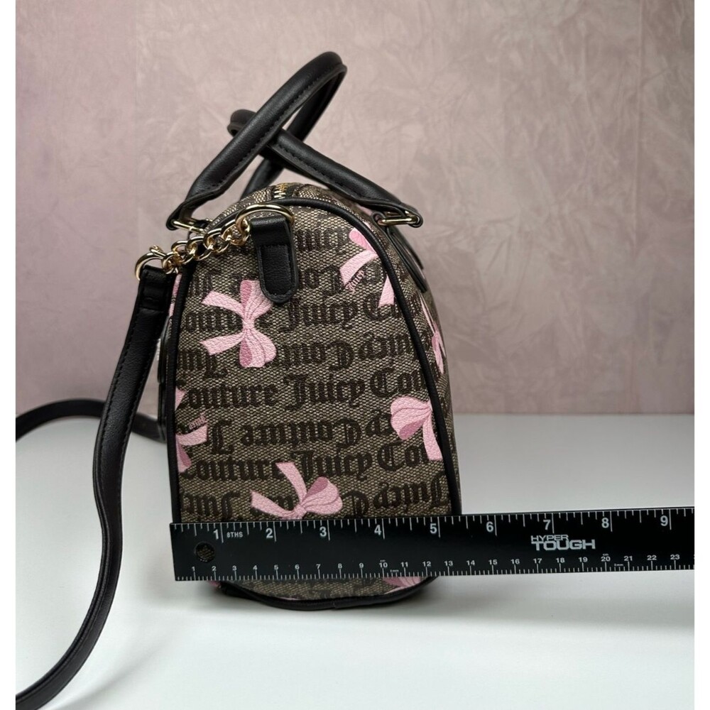 Juicy Couture Simply Sweet Bow Satchel Crossbody Brown Pink Logo Bag w/ Charm - Picture 10 of 13